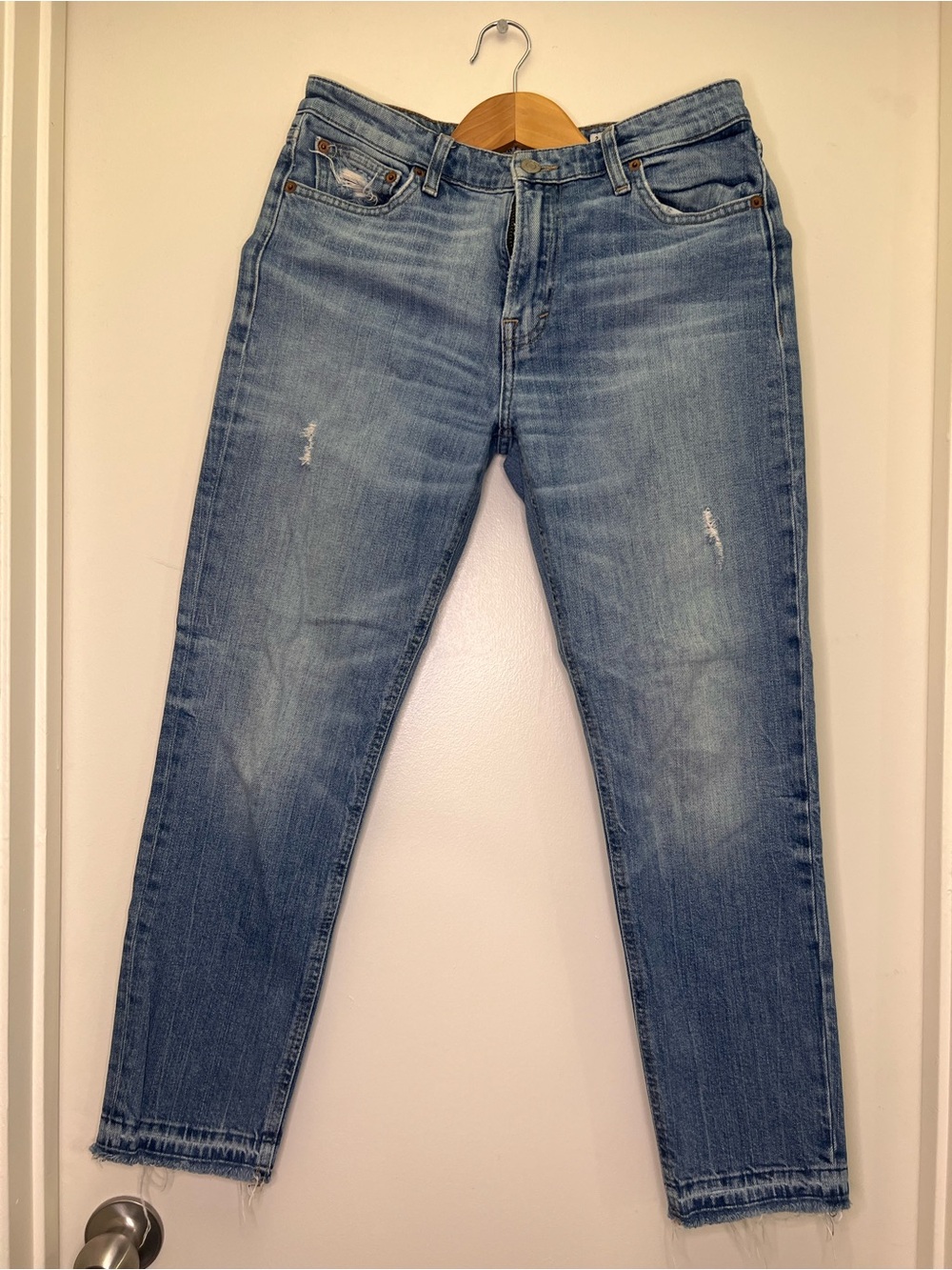 Lucky Brand Sienna Slim Boyfriend Jeans Candiani Denim Raw Hem Light Wash